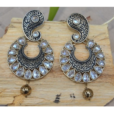  Ornamental  Kundan Dangler Earrings